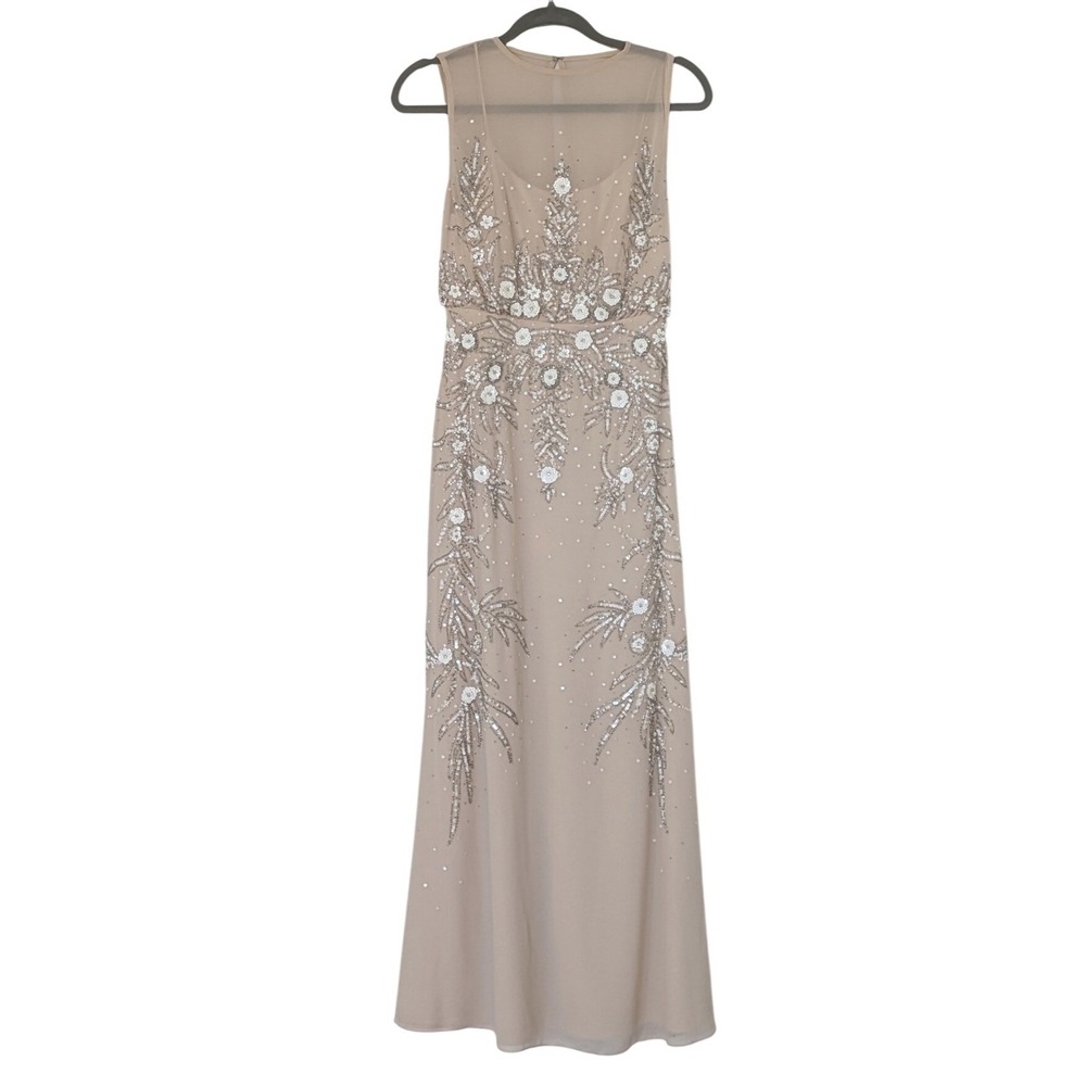 BHLDN Devon Beaded Illusion Maxi Gown Oyster Champagne Size 0 Like‎ New Formal - Picture 3 of 14